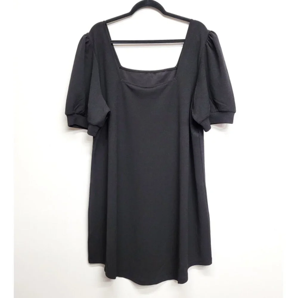 NWT City Chic Black Square Neck Puff Sleeve Mini Dress 20